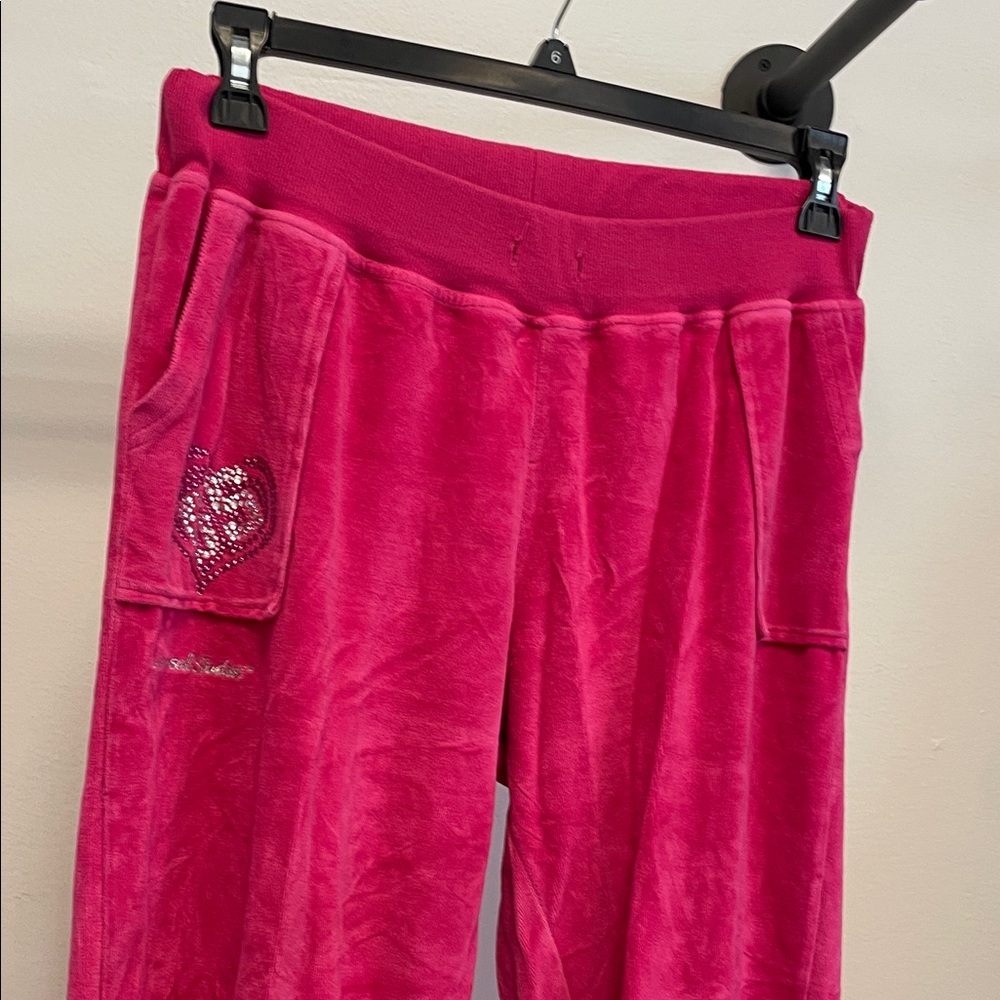 Pink Velour Sweatpants with Heart Detail